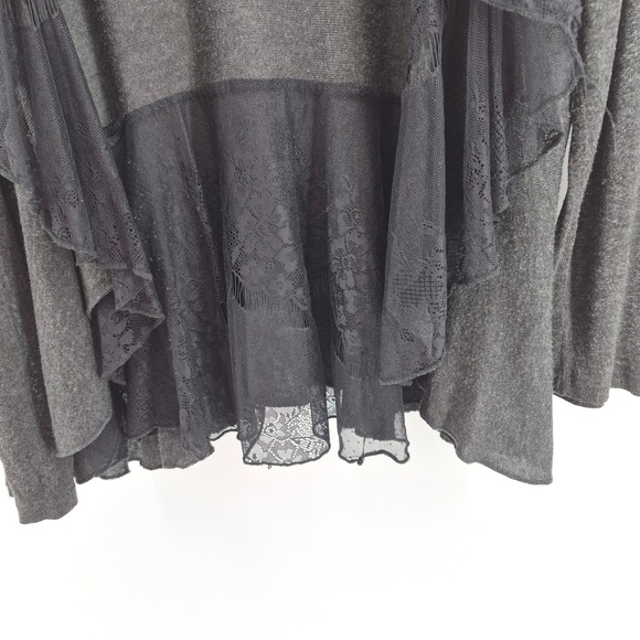 Vtg Y2K Cache Sheer Lace Trim Waterfall Cardigan Gray XL Lightweight Whimsigoth - Picture 11 of 14